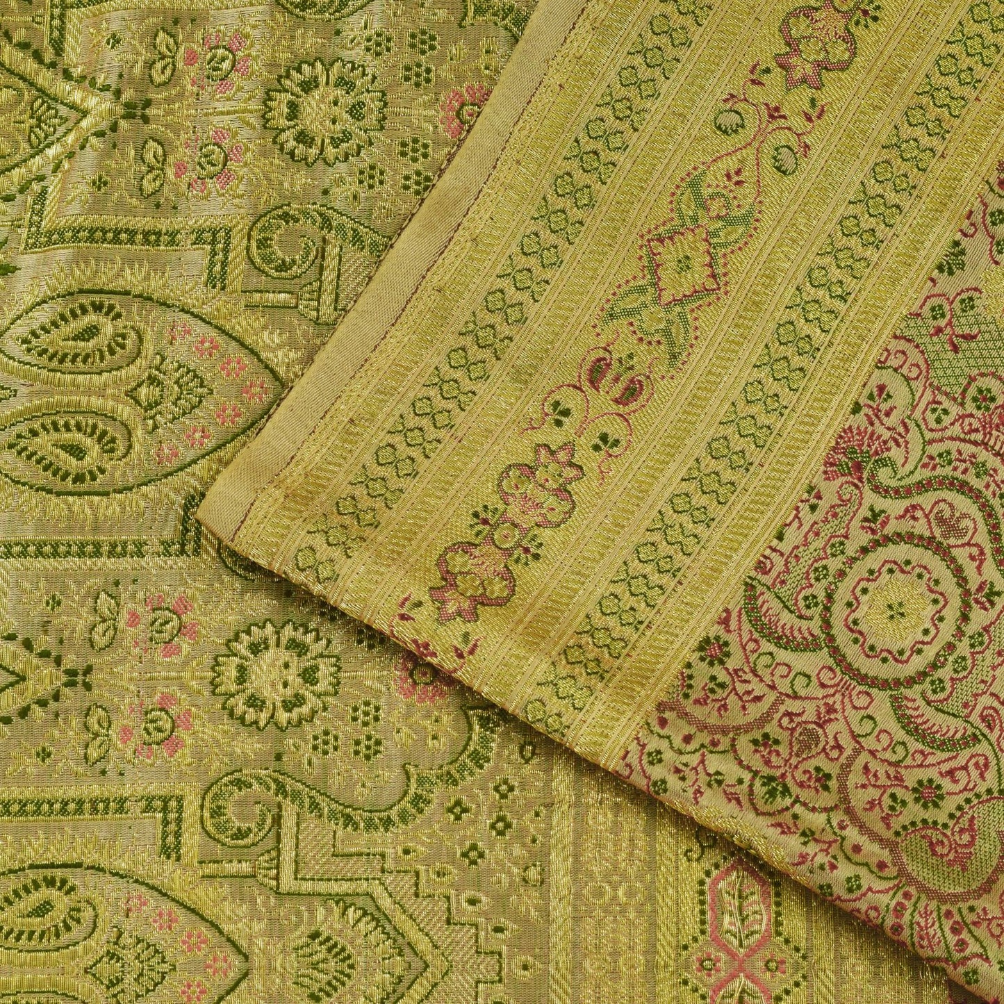 Sanskriti Vintage Light Grey Pure Satin Saree Banarasi Brocade Handwoven 5+YD