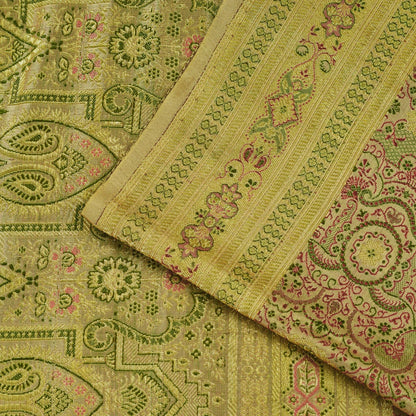 Sanskriti Vintage Light Grey Pure Satin Saree Banarasi Brocade Handwoven 5+YD
