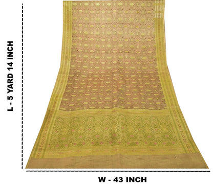 Sanskriti Vintage Light Grey Pure Satin Saree Banarasi Brocade Handwoven 5+YD