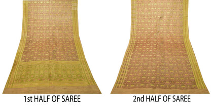 Sanskriti Vintage Light Grey Pure Satin Saree Banarasi Brocade Handwoven 5+YD