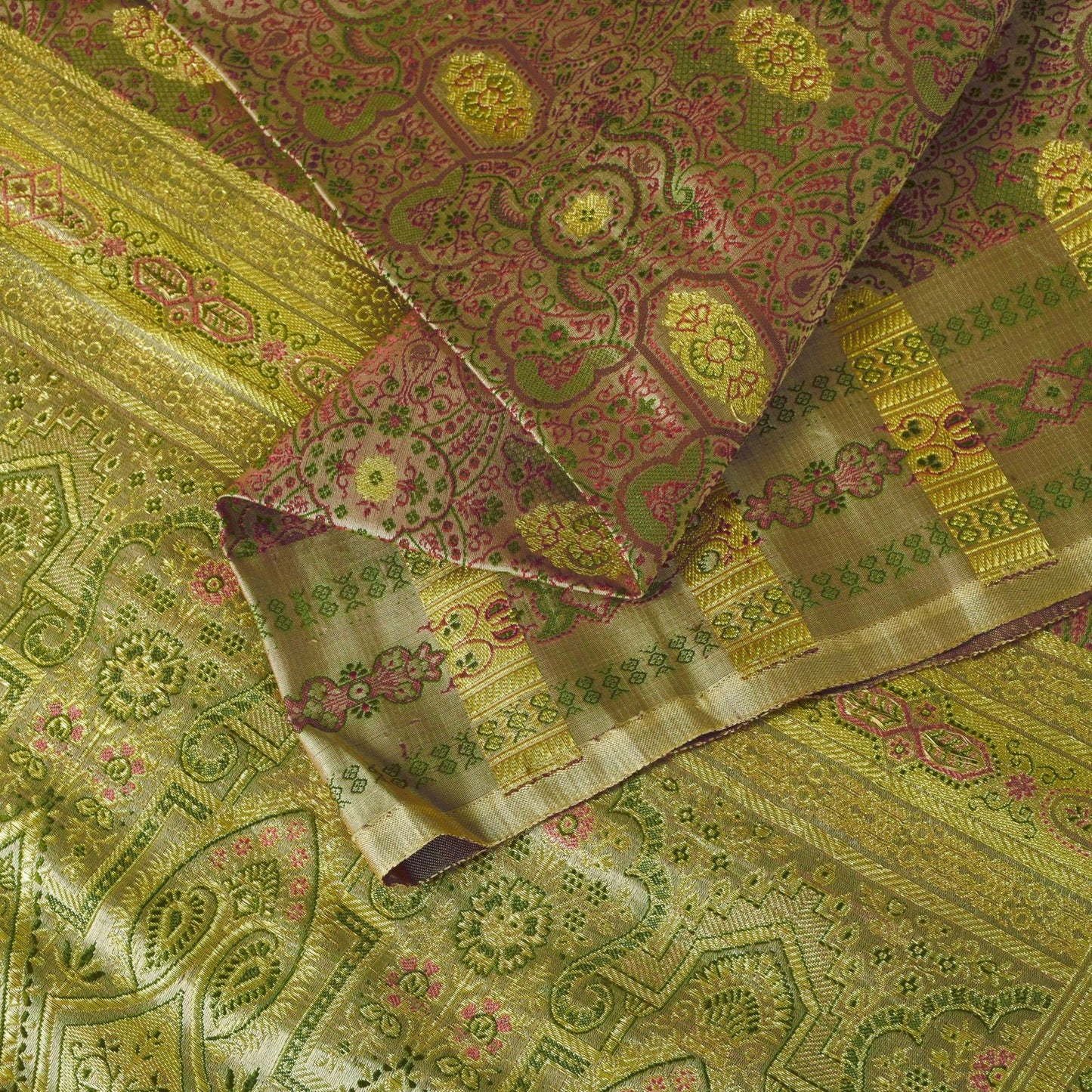 Sanskriti Vintage Light Grey Pure Satin Saree Banarasi Brocade Handwoven 5+YD