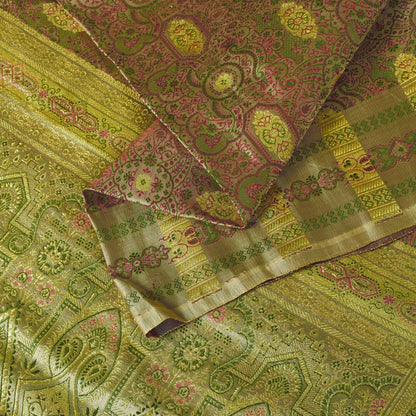 Sanskriti Vintage Light Grey Pure Satin Saree Banarasi Brocade Handwoven 5+YD