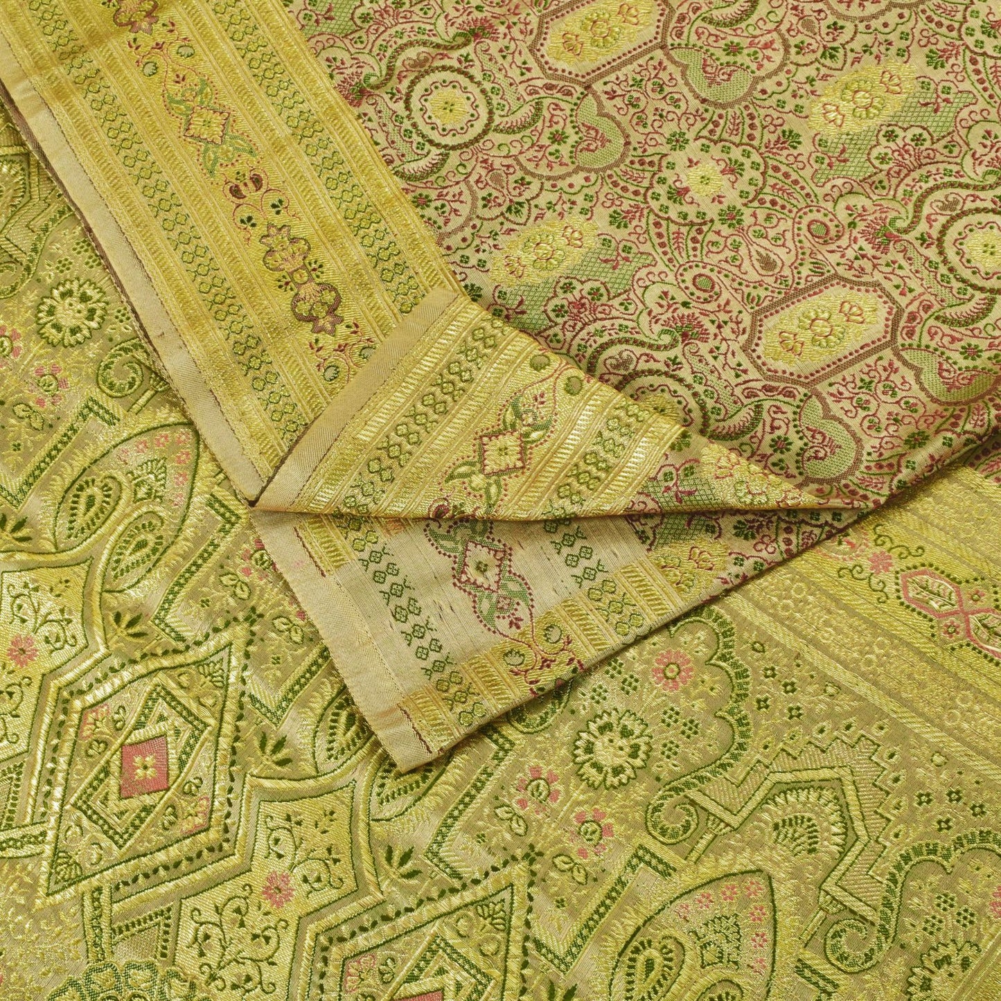 Sanskriti Vintage Light Grey Pure Satin Saree Banarasi Brocade Handwoven 5+YD