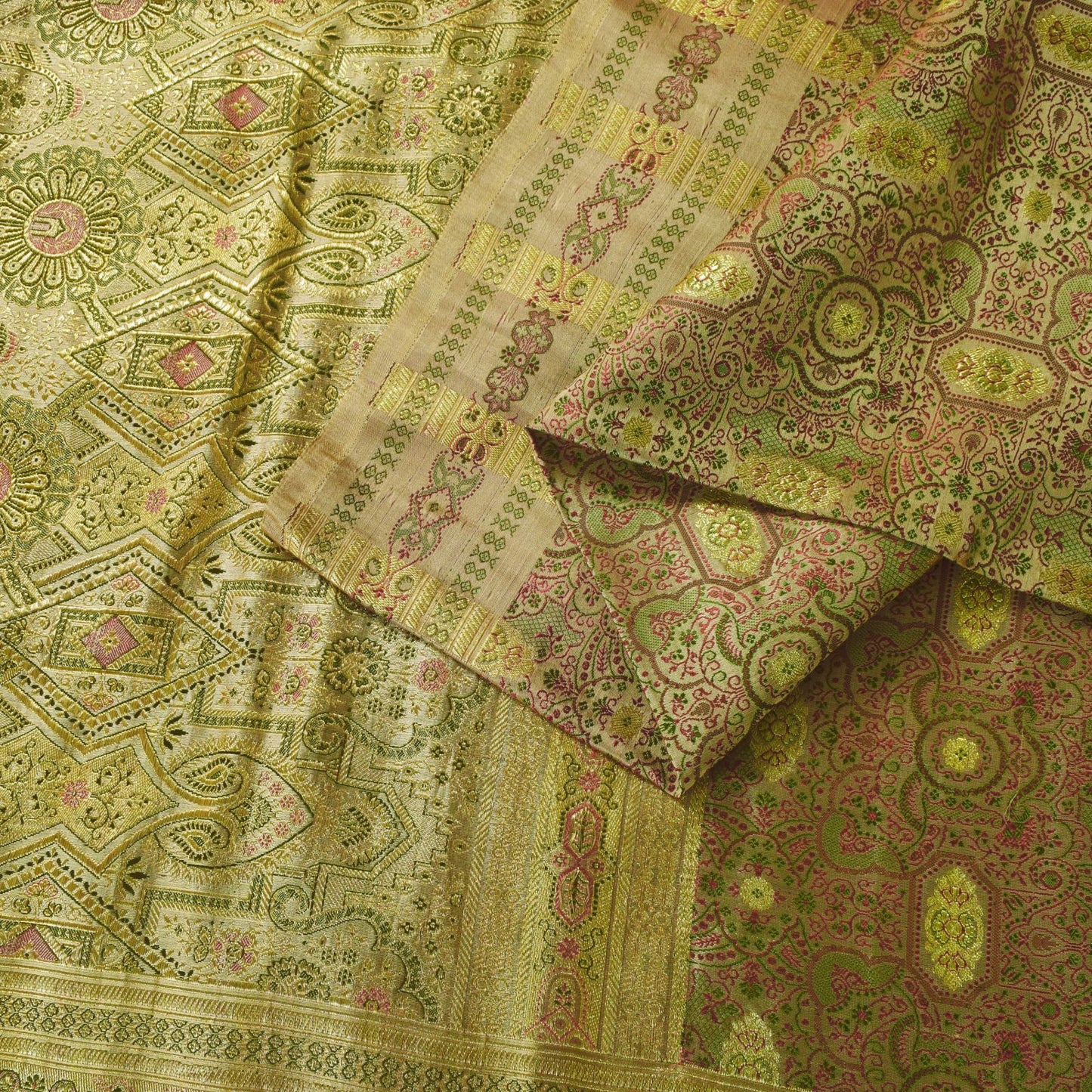 Sanskriti Vintage Light Grey Pure Satin Saree Banarasi Brocade Handwoven 5+YD