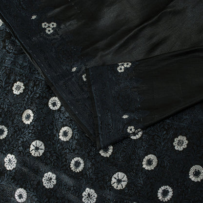 Sanskriti Vintage Black Pure Satin Silk Saree Banarasi Brocade HandWoven 5YDSari