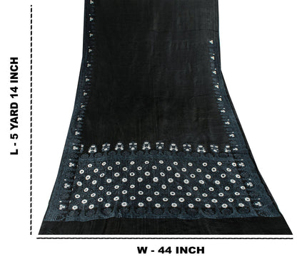 Sanskriti Vintage Black Pure Satin Silk Saree Banarasi Brocade HandWoven 5YDSari