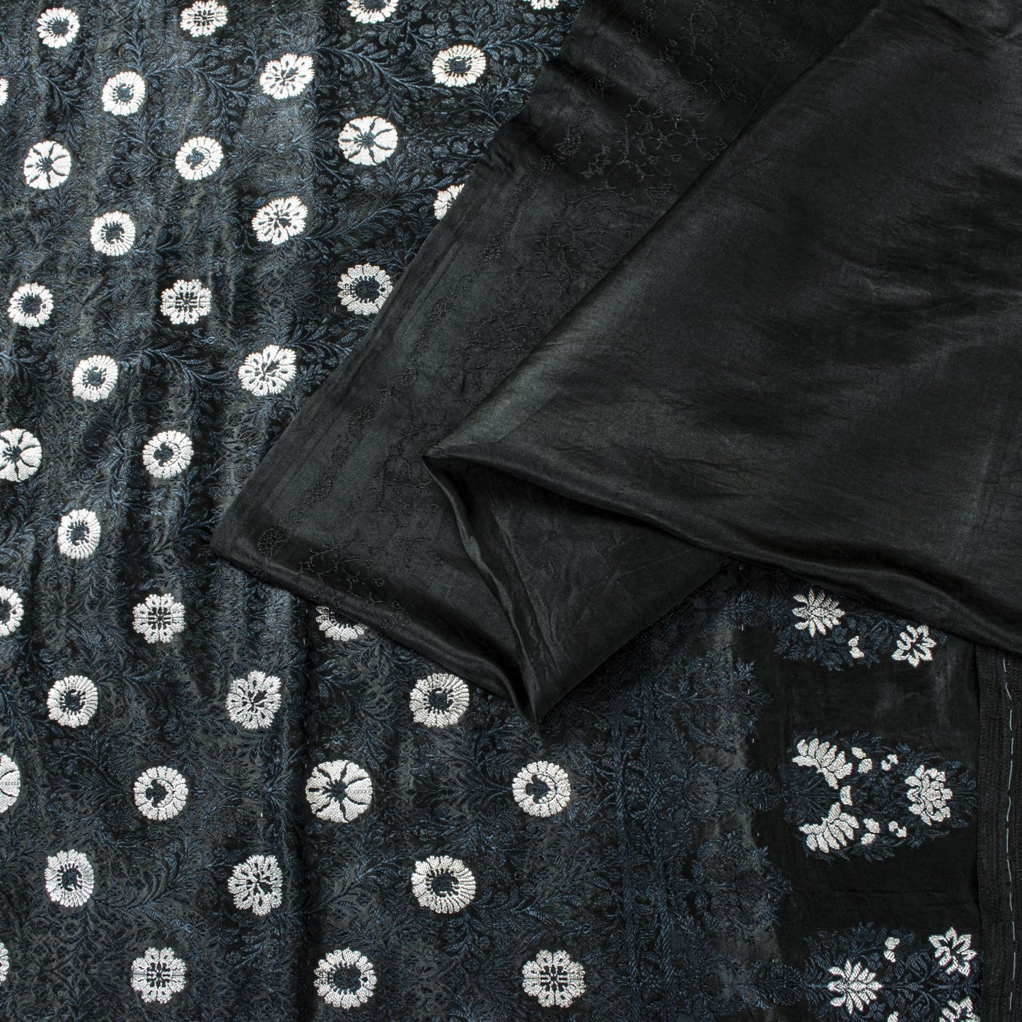 Sanskriti Vintage Black Pure Satin Silk Saree Banarasi Brocade HandWoven 5YDSari
