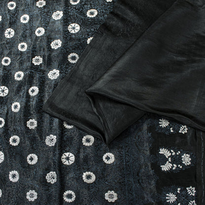 Sanskriti Vintage Black Pure Satin Silk Saree Banarasi Brocade HandWoven 5YDSari