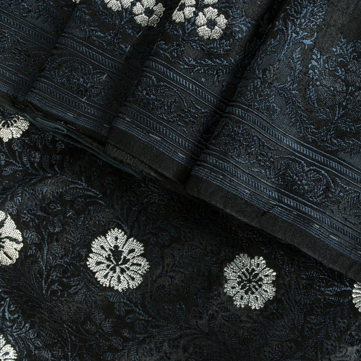 Sanskriti Vintage Black Pure Satin Silk Saree Banarasi Brocade HandWoven 5YDSari
