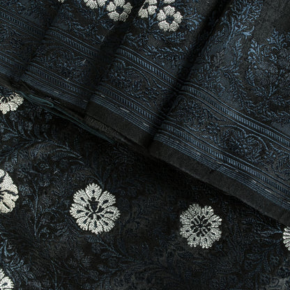 Sanskriti Vintage Black Pure Satin Silk Saree Banarasi Brocade HandWoven 5YDSari