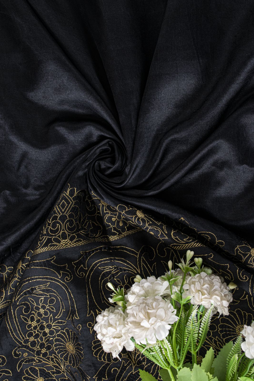Sanskriti Vintage Black Pure Satin Saree Banarasi Brocade Zari Hand-Woven 6+YD