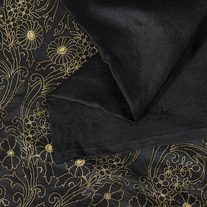Sanskriti Vintage Black Pure Satin Saree Banarasi Brocade Zari Hand-Woven 6+YD