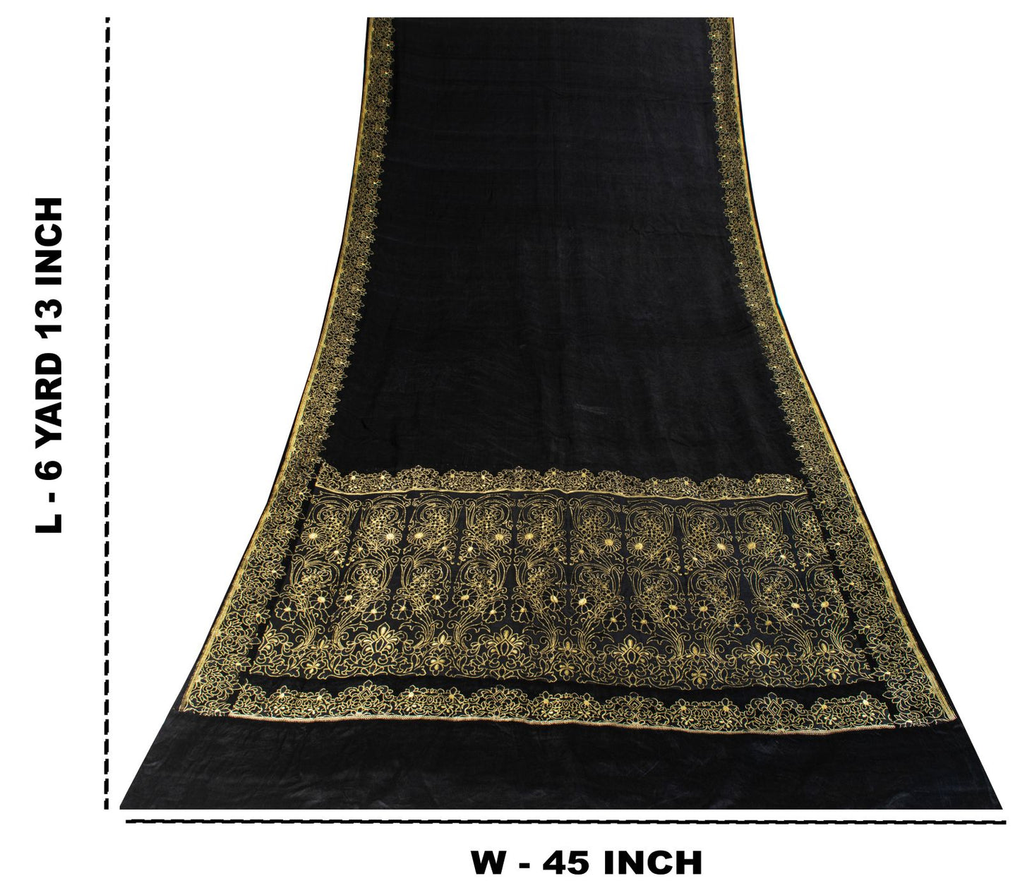 Sanskriti Vintage Black Pure Satin Saree Banarasi Brocade Zari Hand-Woven 6+YD