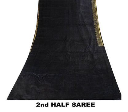 Sanskriti Vintage Black Pure Satin Saree Banarasi Brocade Zari Hand-Woven 6+YD