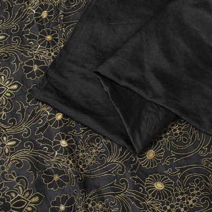 Sanskriti Vintage Black Pure Satin Saree Banarasi Brocade Zari Hand-Woven 6+YD