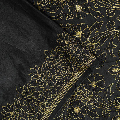 Sanskriti Vintage Black Pure Satin Saree Banarasi Brocade Zari Hand-Woven 6+YD