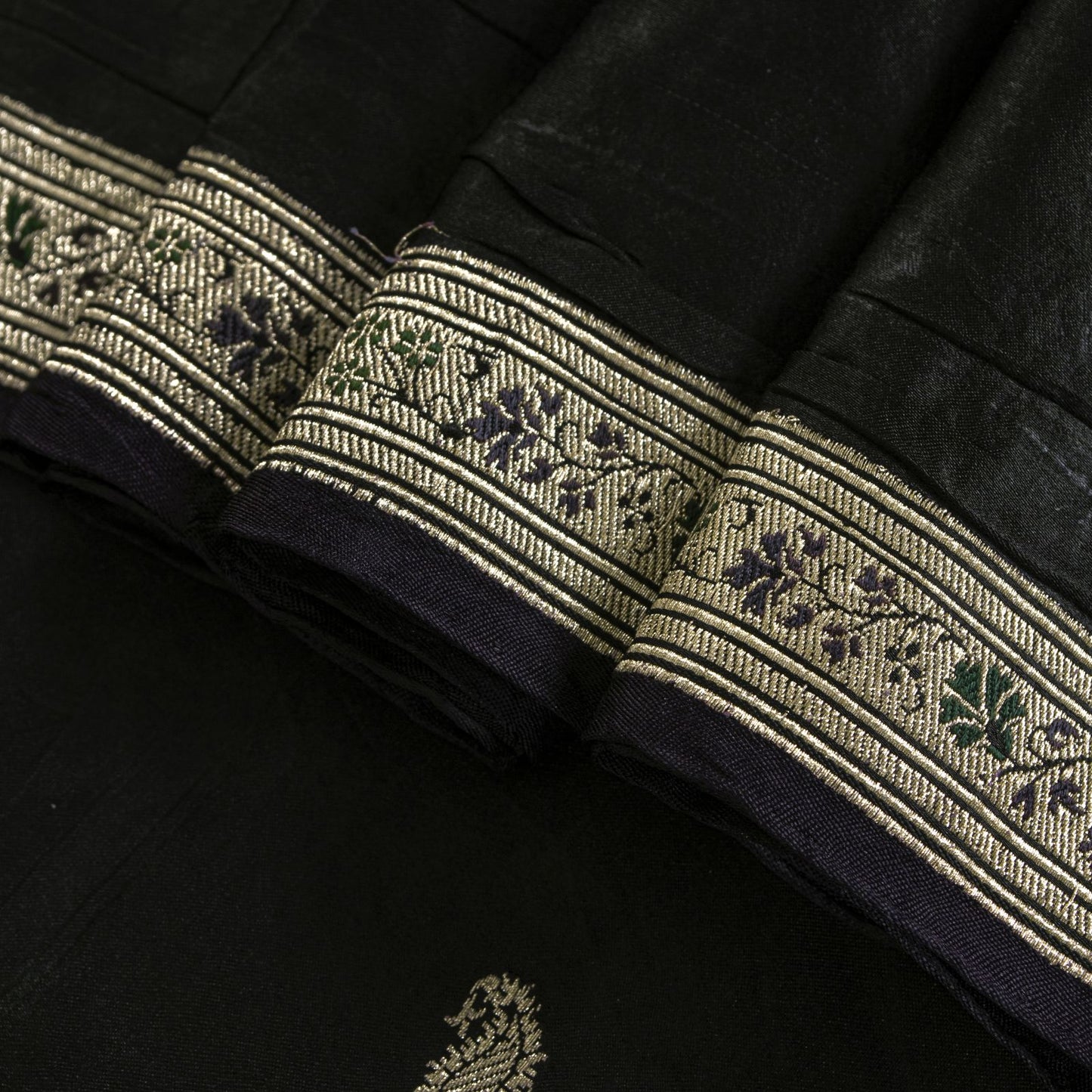 Sanskriti Vintage Black Pure Satin Saree Banarasi Brocade Zari Hand-Woven 5+YD