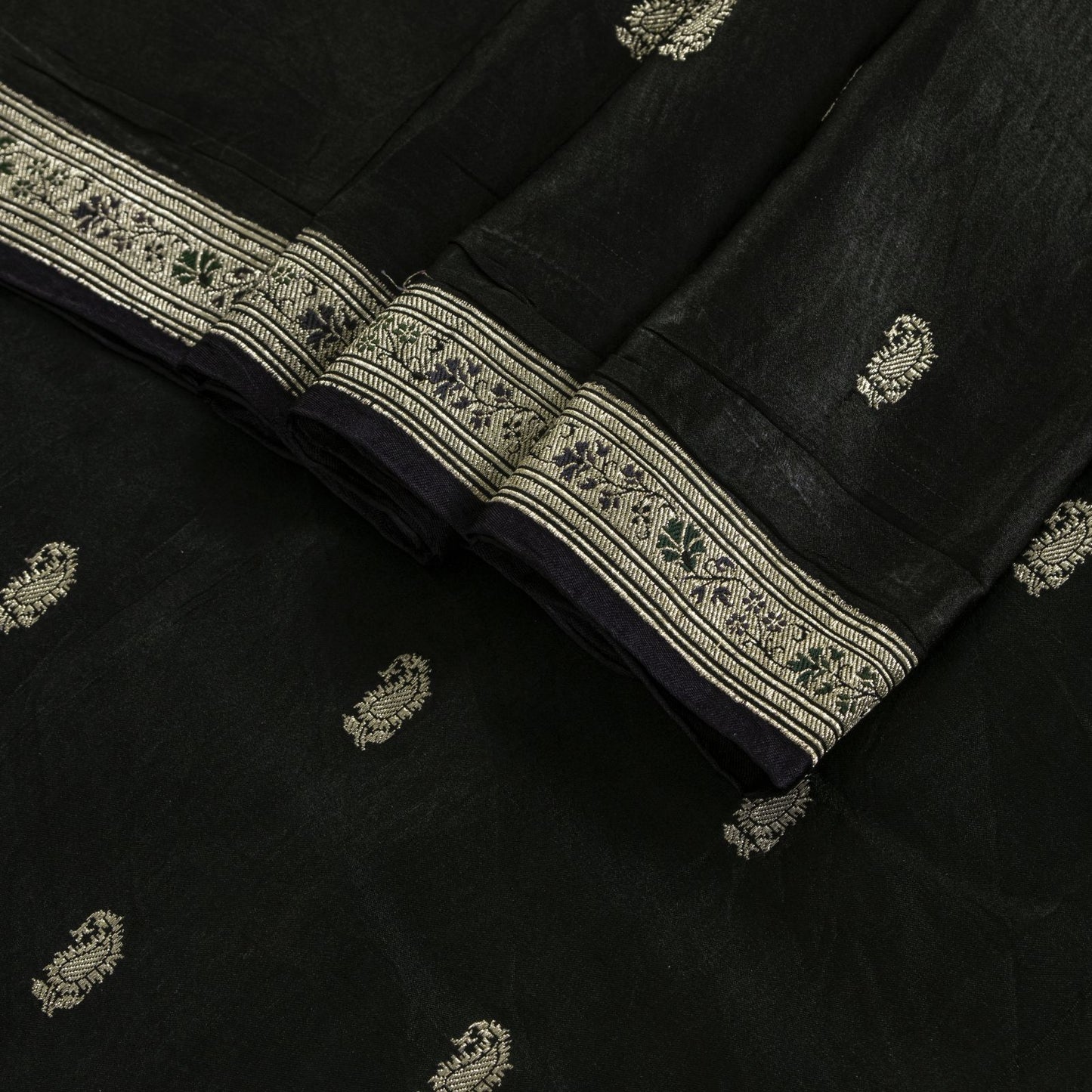 Sanskriti Vintage Black Pure Satin Saree Banarasi Brocade Zari Hand-Woven 5+YD
