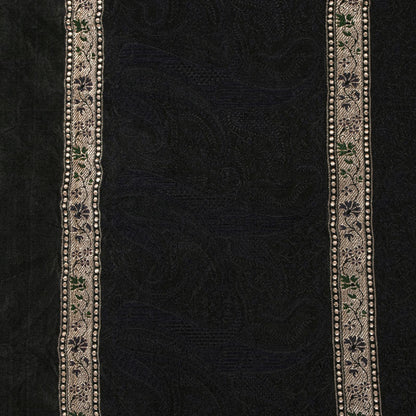 Sanskriti Vintage Black Pure Satin Saree Banarasi Brocade Zari Hand-Woven 5+YD