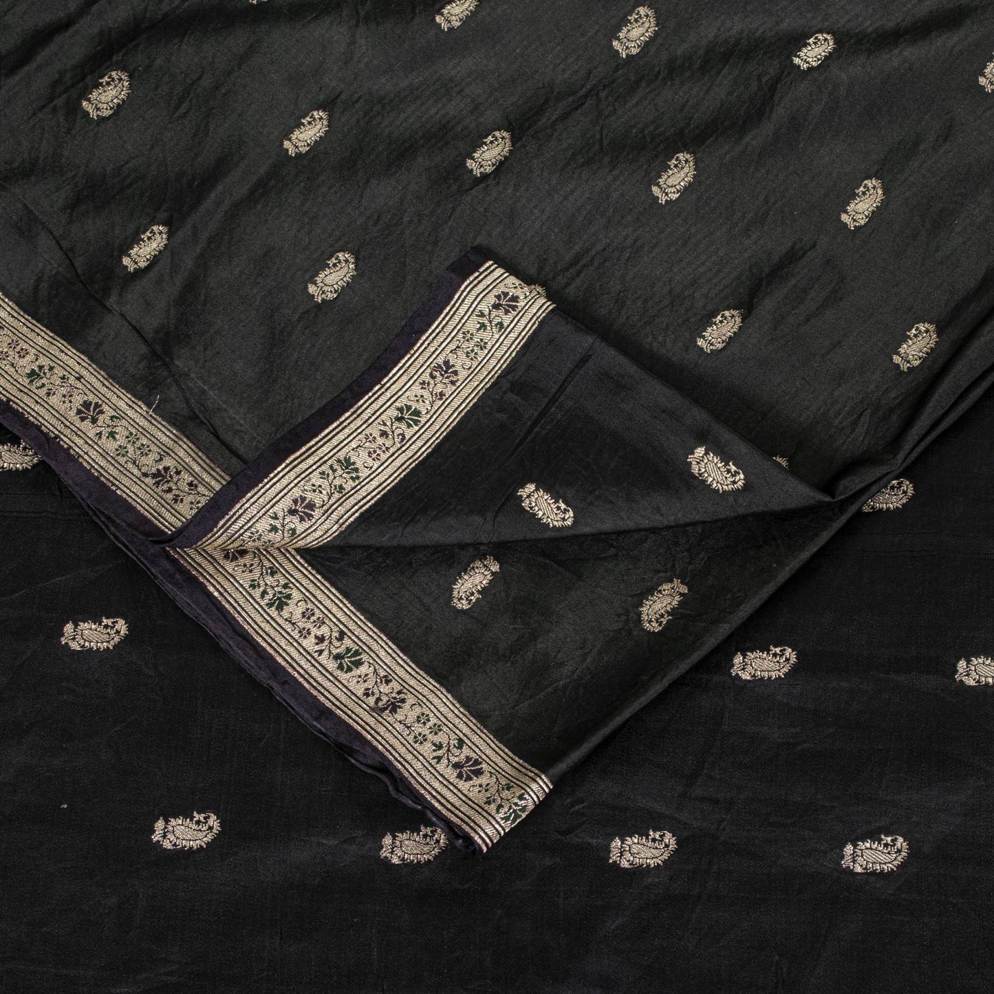 Sanskriti Vintage Black Pure Satin Saree Banarasi Brocade Zari Hand-Woven 5+YD
