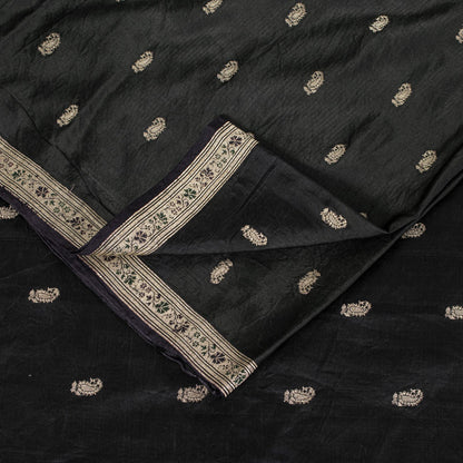 Sanskriti Vintage Black Pure Satin Saree Banarasi Brocade Zari Hand-Woven 5+YD