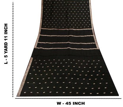 Sanskriti Vintage Black Pure Satin Saree Banarasi Brocade Zari Hand-Woven 5+YD