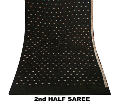 Sanskriti Vintage Black Pure Satin Saree Banarasi Brocade Zari Hand-Woven 5+YD