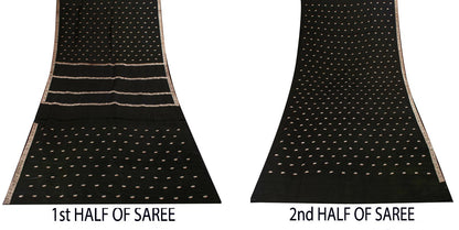 Sanskriti Vintage Black Pure Satin Saree Banarasi Brocade Zari Hand-Woven 5+YD