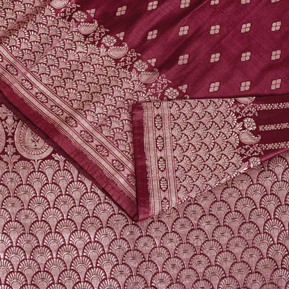 Sanskriti Vintage Red 100% Pure Satin Saree Banarasi Brocade Zari Handwoven 5+YD