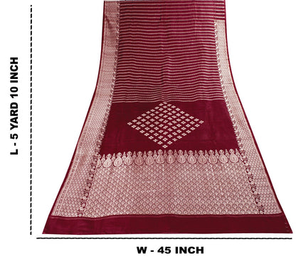Sanskriti Vintage Red 100% Pure Satin Saree Banarasi Brocade Zari Handwoven 5+YD