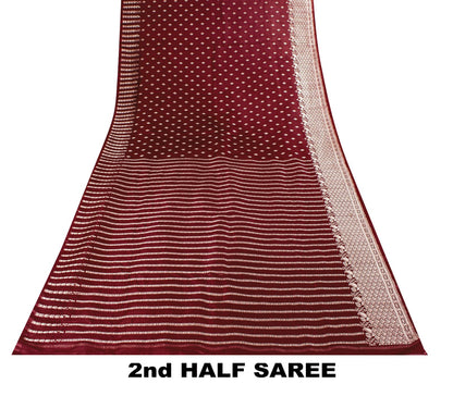 Sanskriti Vintage Red 100% Pure Satin Saree Banarasi Brocade Zari Handwoven 5+YD