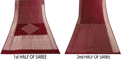 Sanskriti Vintage Red 100% Pure Satin Saree Banarasi Brocade Zari Handwoven 5+YD