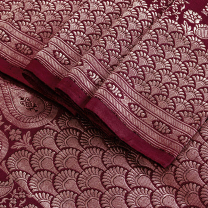 Sanskriti Vintage Red 100% Pure Satin Saree Banarasi Brocade Zari Handwoven 5+YD