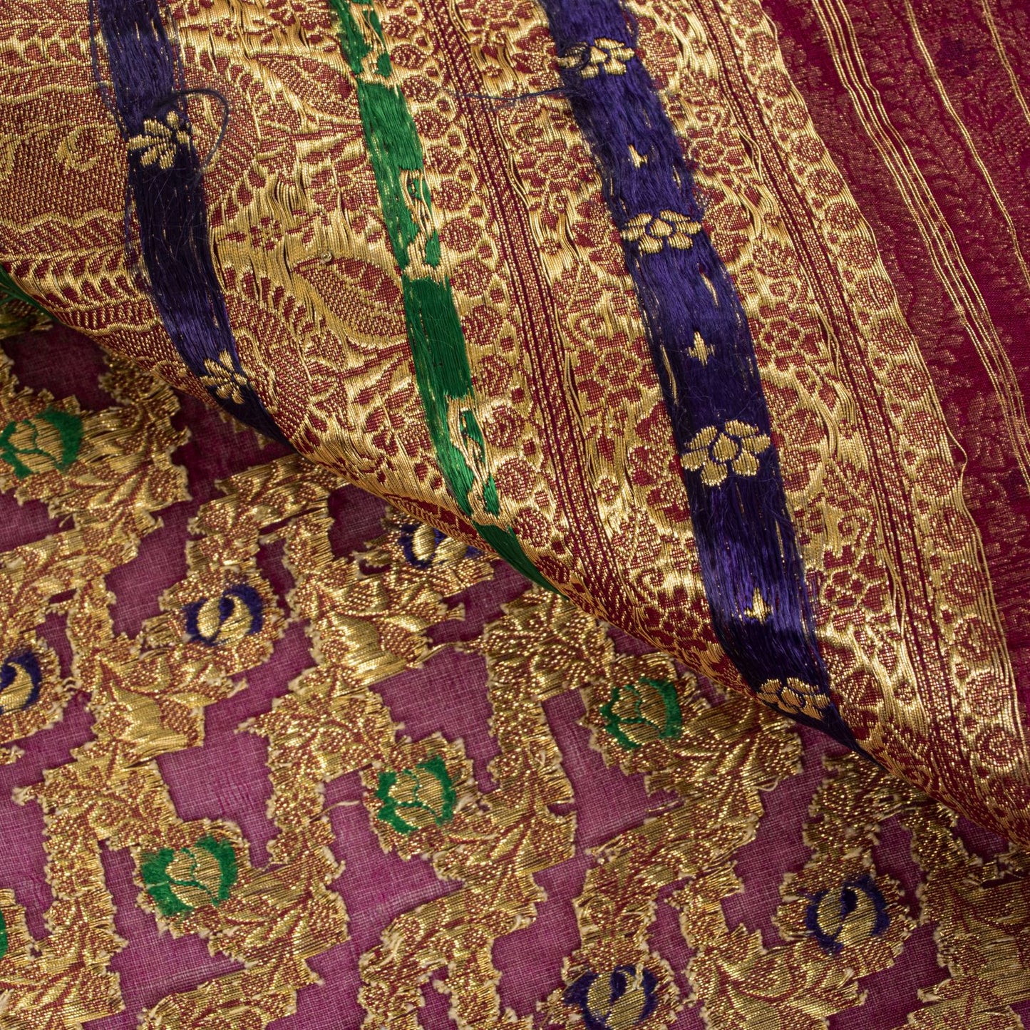 Sanskriti Vintage Saree Banarasi Brocade Purple Pure Organza Zari Bollywood Sari