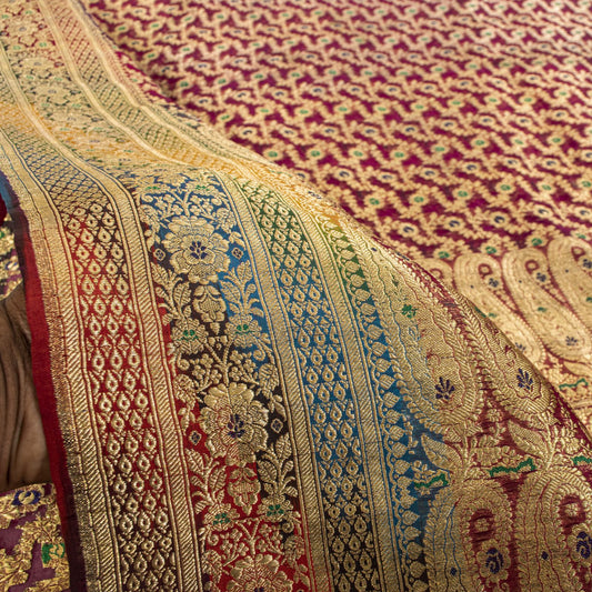 Sanskriti Vintage Saree Banarasi Brocade Purple Pure Organza Zari Bollywood Sari