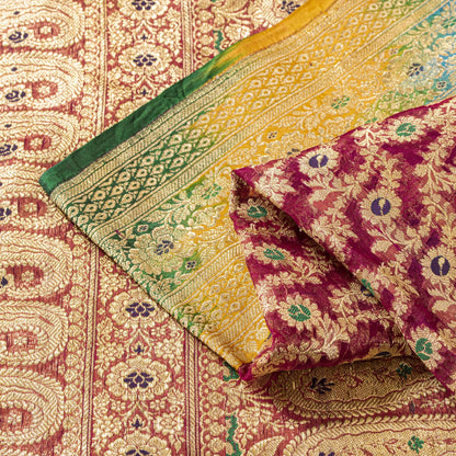 Sanskriti Vintage Saree Banarasi Brocade Purple Pure Organza Zari Bollywood Sari