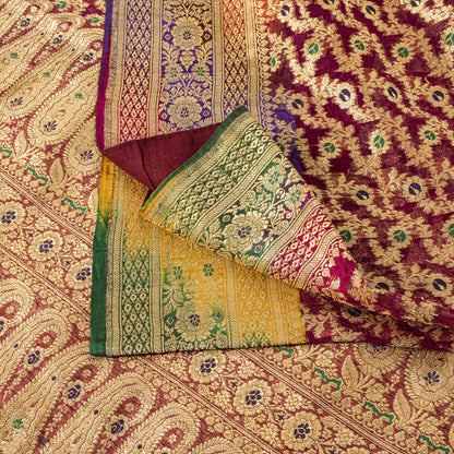 Sanskriti Vintage Saree Banarasi Brocade Purple Pure Organza Zari Bollywood Sari