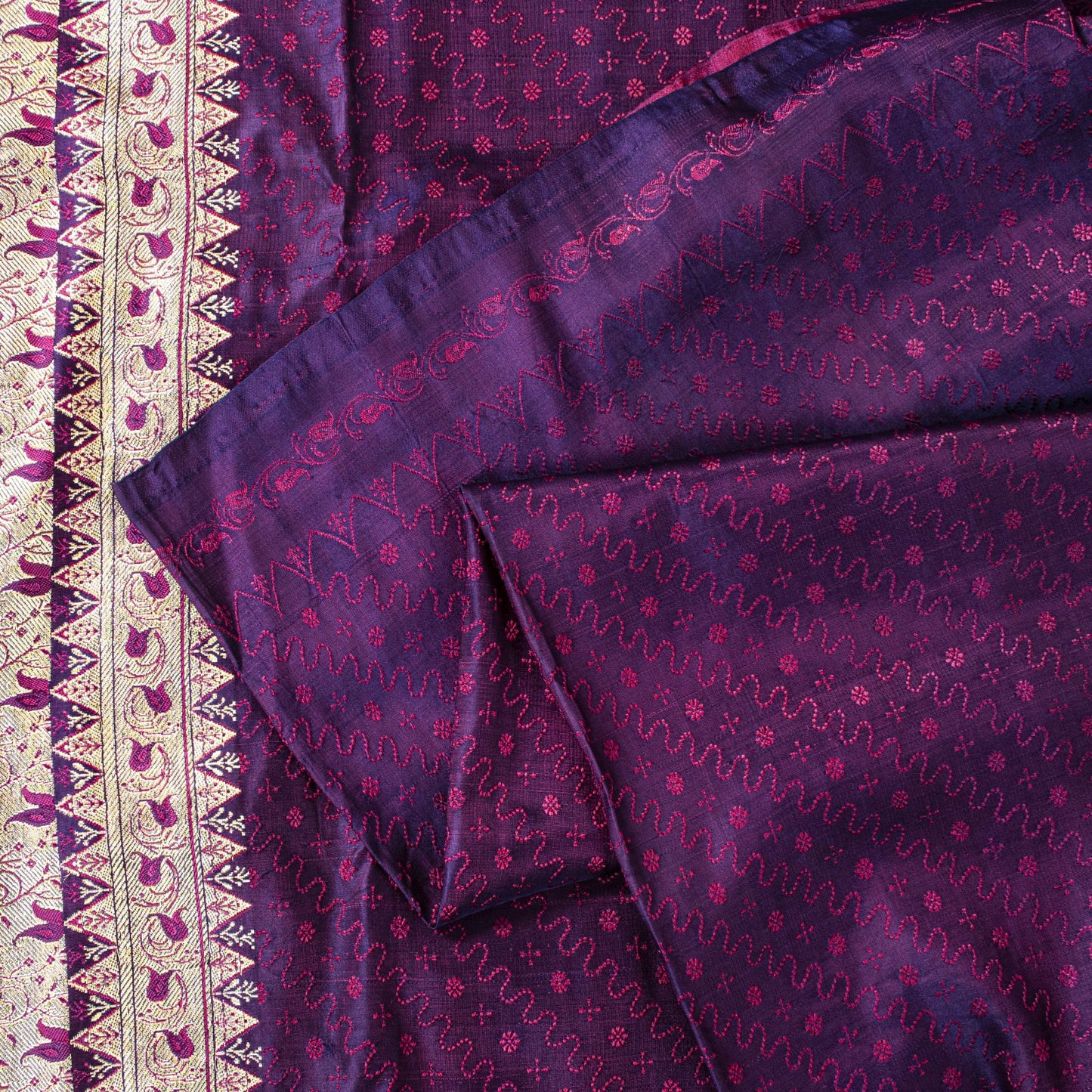 Sanskriti Vintage Purple Pure Satin Silk Saree Banarasi Brocade Hand-Woven 5+YD