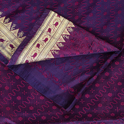 Sanskriti Vintage Purple Pure Satin Silk Saree Banarasi Brocade Hand-Woven 5+YD