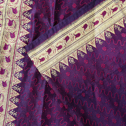 Sanskriti Vintage Purple Pure Satin Silk Saree Banarasi Brocade Hand-Woven 5+YD