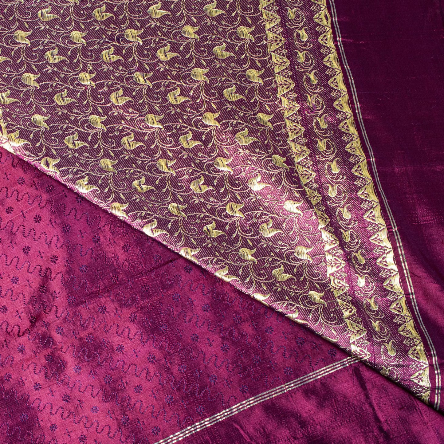 Sanskriti Vintage Purple Pure Satin Silk Saree Banarasi Brocade Hand-Woven 5+YD
