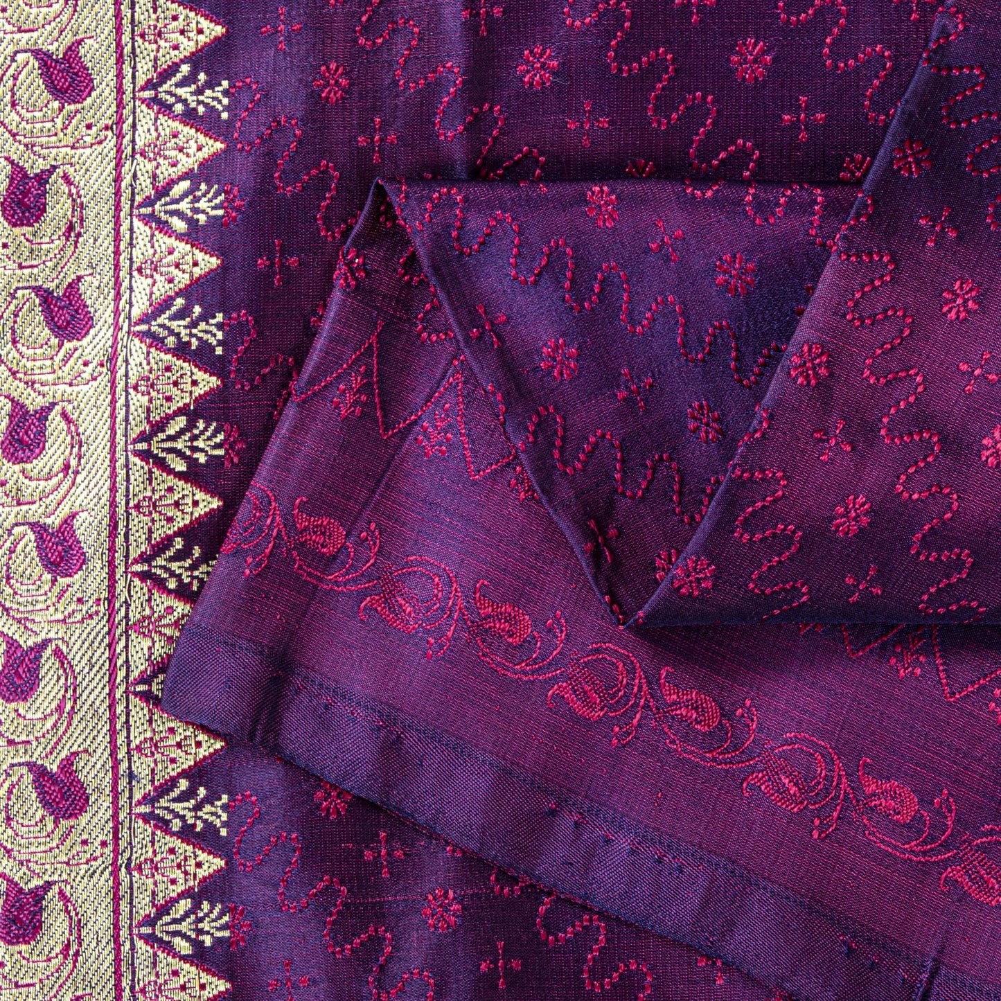 Sanskriti Vintage Purple Pure Satin Silk Saree Banarasi Brocade Hand-Woven 5+YD