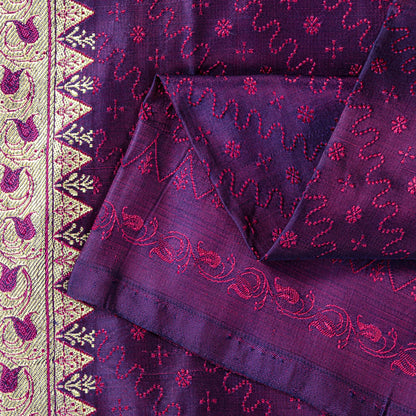 Sanskriti Vintage Purple Pure Satin Silk Saree Banarasi Brocade Hand-Woven 5+YD
