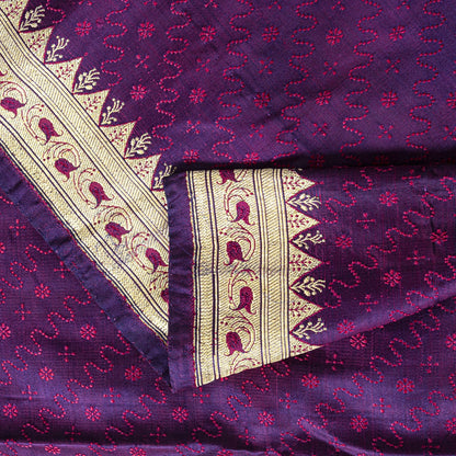 Sanskriti Vintage Purple Pure Satin Silk Saree Banarasi Brocade Hand-Woven 5+YD