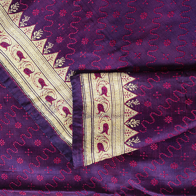 Sanskriti Vintage Purple Pure Satin Silk Saree Banarasi Brocade Hand-Woven 5+YD