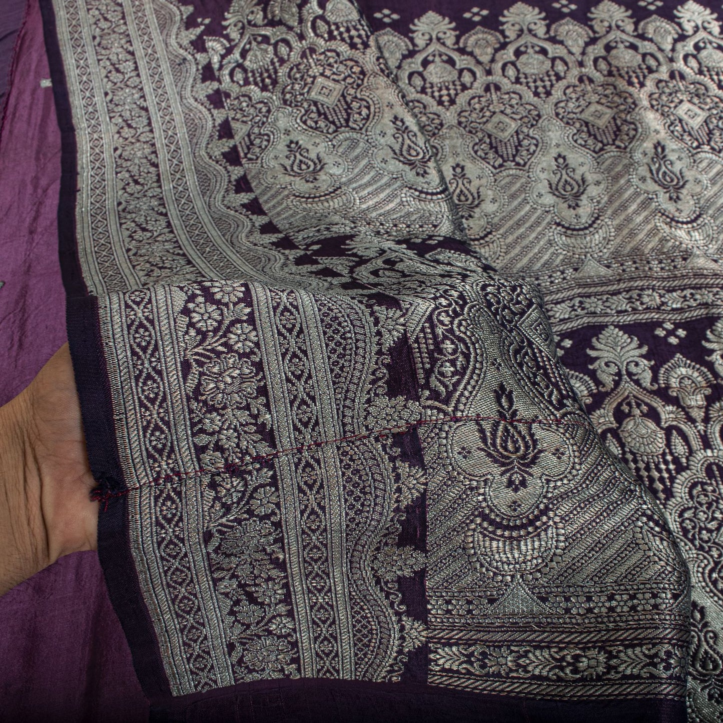 Sanskriti Vintage Purple Pure Silk Saree Banarasi Brocade Zari Hand-Woven Sari