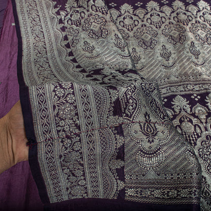 Sanskriti Vintage Purple Pure Silk Saree Banarasi Brocade Zari Hand-Woven Sari