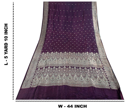 Sanskriti Vintage Purple Pure Silk Saree Banarasi Brocade Zari Hand-Woven Sari