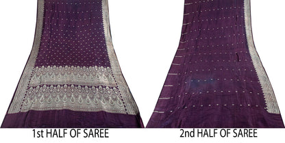 Sanskriti Vintage Purple Pure Silk Saree Banarasi Brocade Zari Hand-Woven Sari