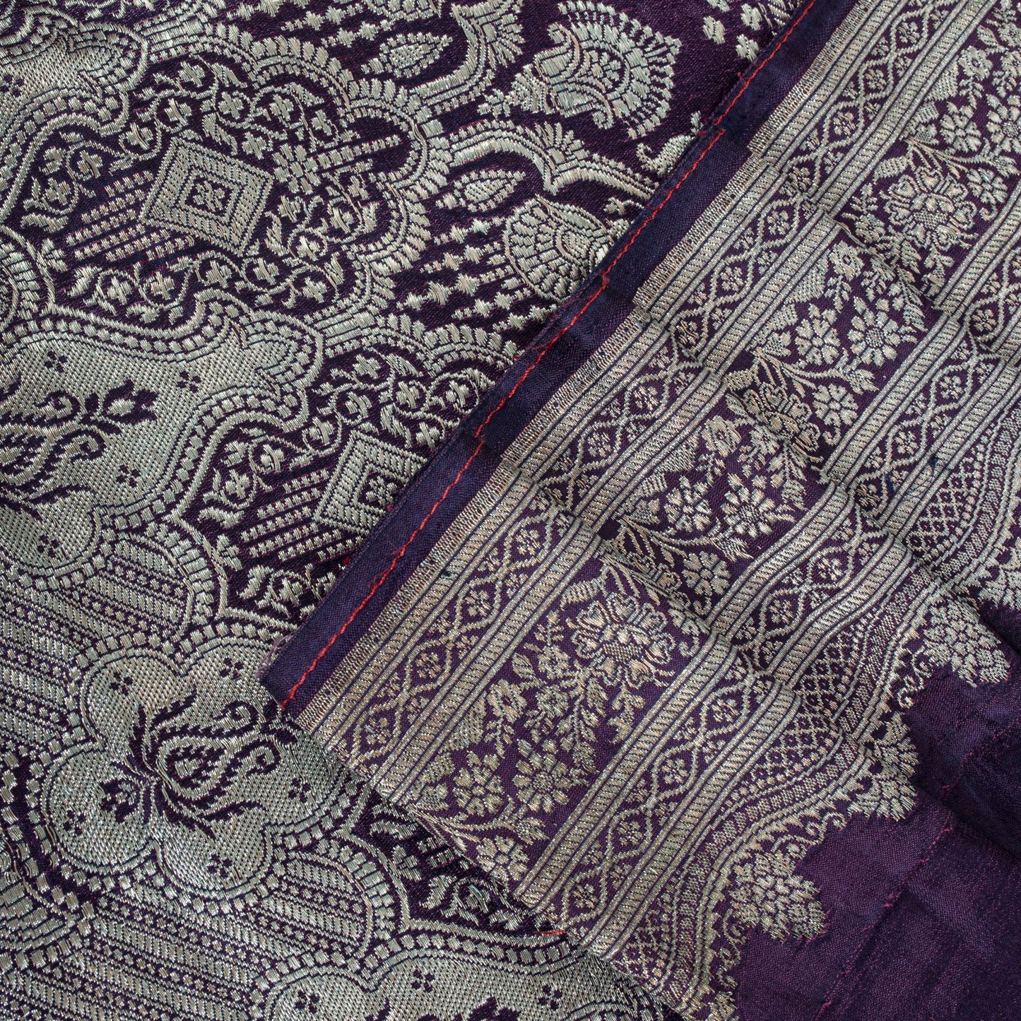 Sanskriti Vintage Purple Pure Silk Saree Banarasi Brocade Zari Hand-Woven Sari